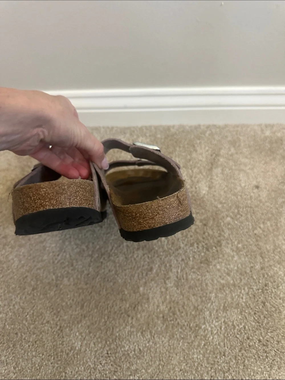 Birkenstock weathered- purple Arizona Sandals with silver Buckles